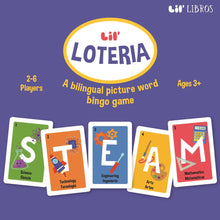 Load image into Gallery viewer, Lil' Loteria: My First STEAM Words: A Bilingual Picture Word Bingo Game