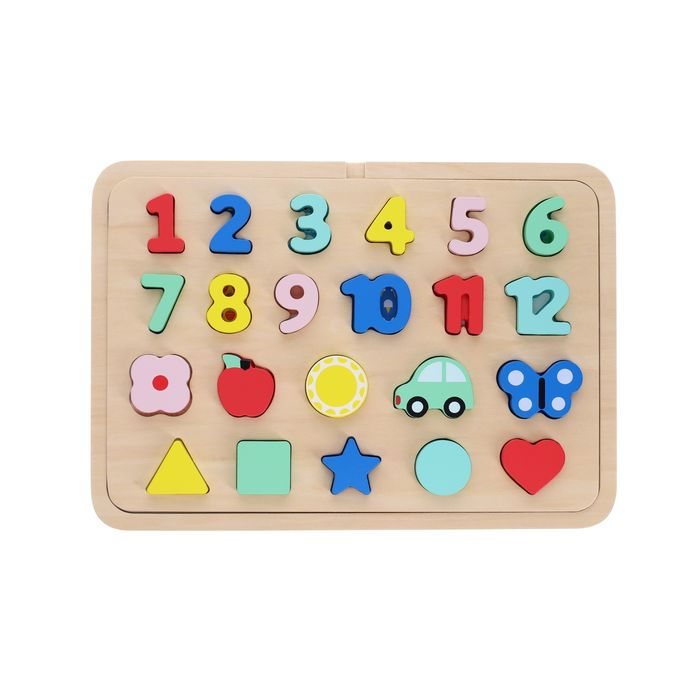 Multi-Language Numbers + Shapes + Colors: Wooden Tray Puzzle